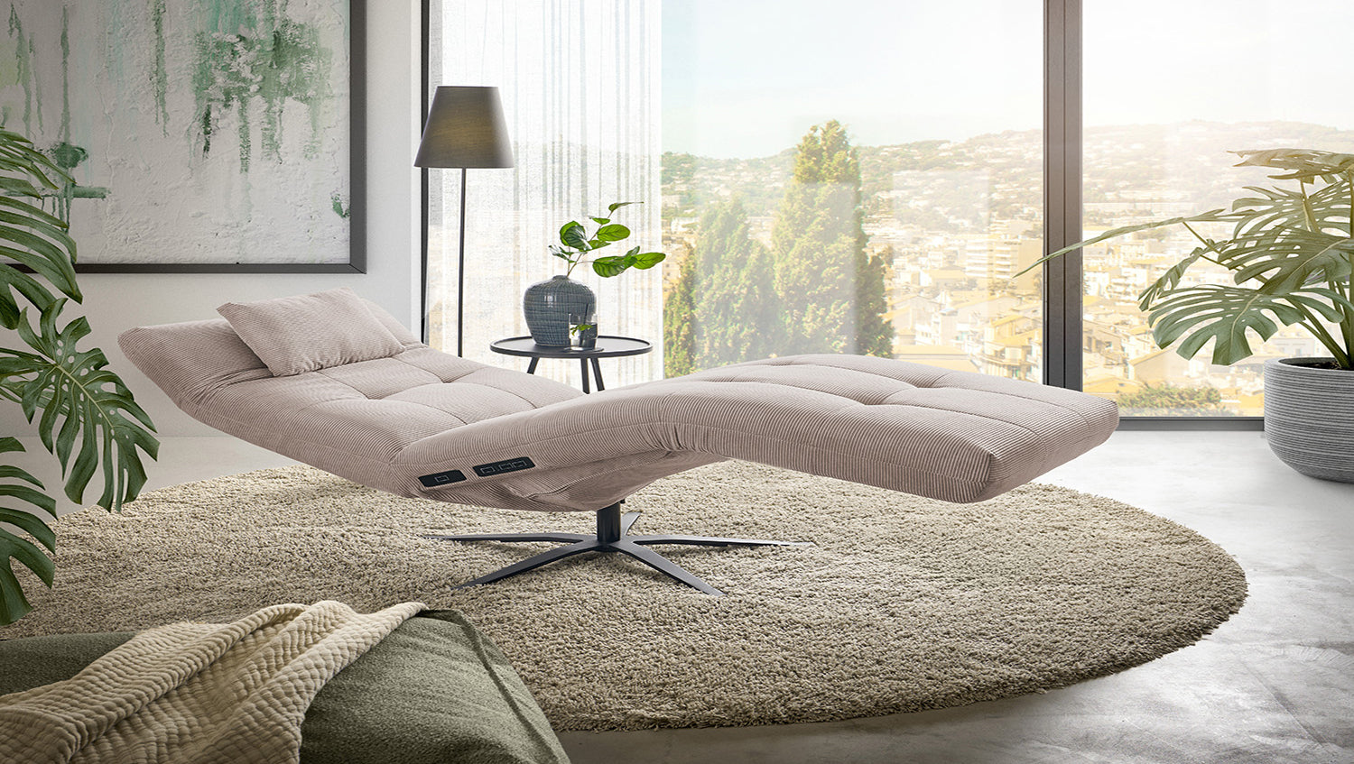 KAWOLA Relaxliege LETICIA motorisch Feincord beige
