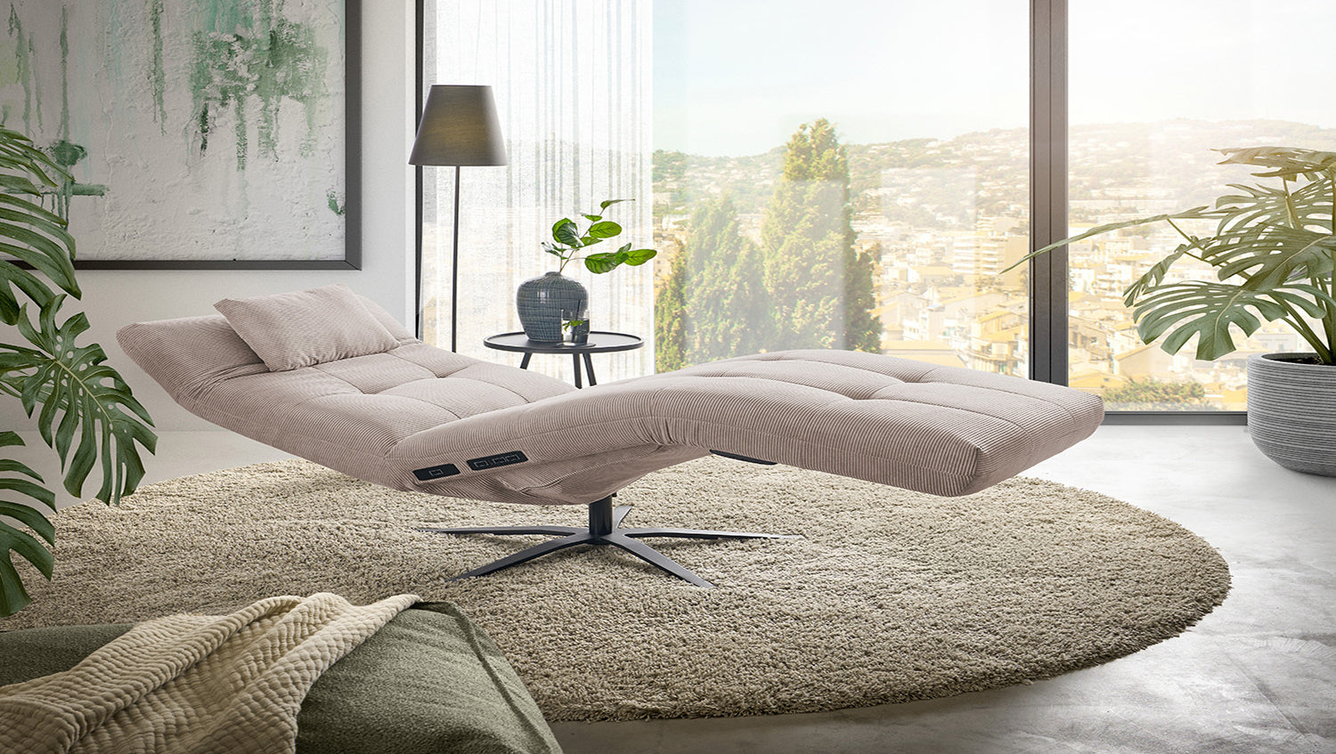 KAWOLA Relaxliege LETICIA motorisch Feincord beige