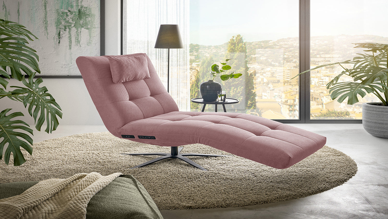 KAWOLA Relaxliege LETICIA motorisch Feincord rosa