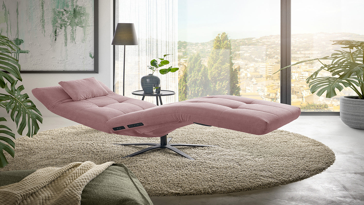 KAWOLA Relaxliege LETICIA motorisch Feincord rosa