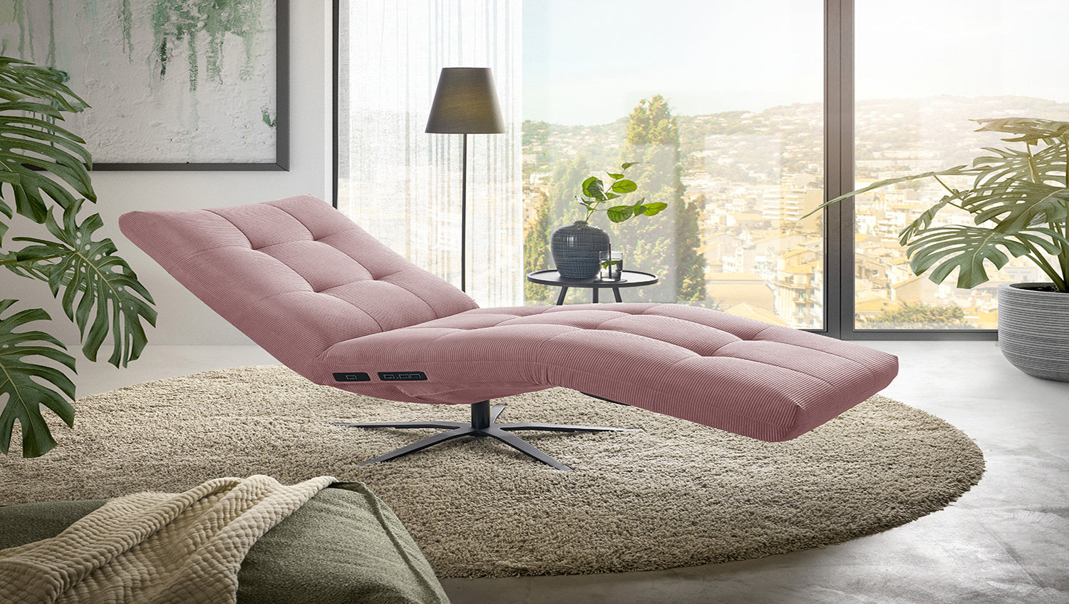 KAWOLA Relaxliege LETICIA motorisch Feincord rosa, Ohne Zusatzausstattung, Drehbar (360°), Relaxfunktion, Mit Akku