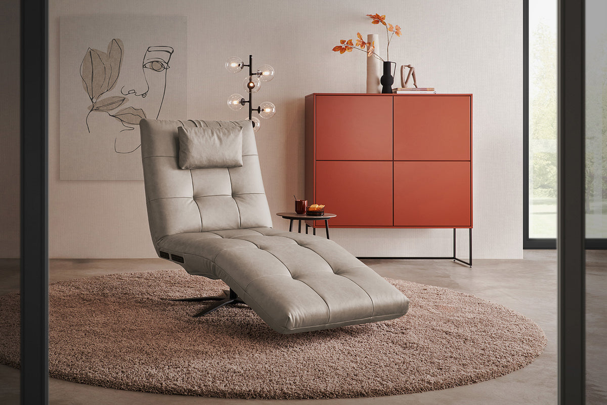 KAWOLA Relaxliege LETICIA motorisch Leder grau