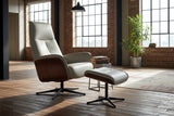 KAWOLA Relaxsessel FERREIRA Drehsessel Leder grau mit Hocker