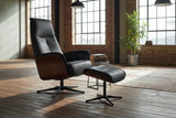KAWOLA Relaxsessel FERREIRA Drehsessel Leder schwarz mit Hocker