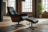KAWOLA Relaxsessel FERREIRA Drehsessel Leder schwarz mit Hocker