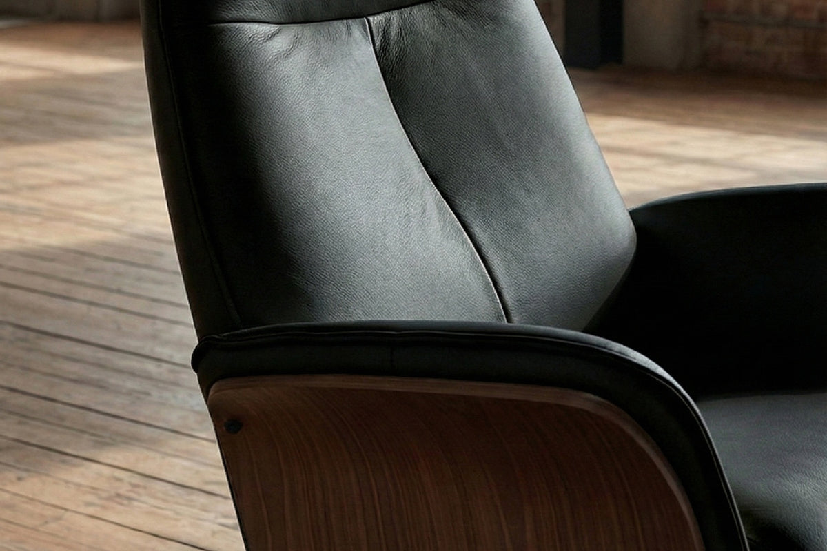 KAWOLA Relaxsessel FERREIRA Drehsessel Leder schwarz mit Hocker