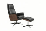 KAWOLA Relaxsessel FERREIRA Drehsessel Leder schwarz mit Hocker