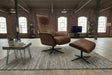 KAWOLA Relaxsessel FERREIRA Drehsessel Lederfaserstoff cognac mit Hocker