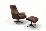 KAWOLA Relaxsessel FERREIRA Drehsessel Lederfaserstoff cognac mit Hocker