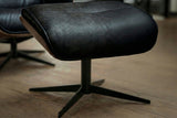 KAWOLA Relaxsessel FERREIRA Drehsessel Lederfaserstoff schwarz mit Hocker