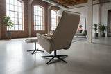 KAWOLA Relaxsessel JOSIANE Drehsessel Leder grau mit Hocker