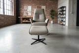 KAWOLA Relaxsessel JOSIANE Drehsessel Leder grau mit Hocker