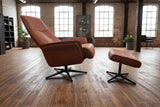 KAWOLA Relaxsessel JOSIANE Drehsessel Lederfaserstoff cognac mit Hocker