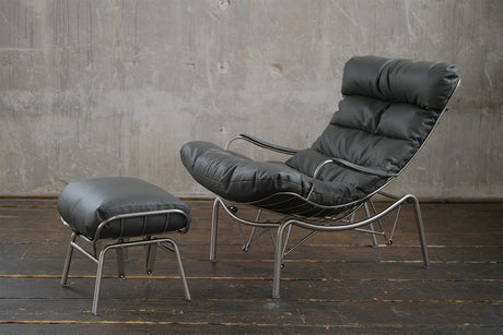 KAWOLA Relaxsessel ROWA Sessel Leder grau inklusive Hocker