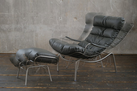 KAWOLA Relaxsessel ROWA Sessel Leder grau inklusive Hocker