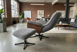 KAWOLA Relaxsessel SILVA Drehsessel Schaffell hellgrau mit Hocker