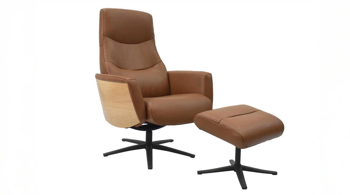 KAWOLA Relaxsessel VANITAS Drehsessel Leder braun mit Hocker