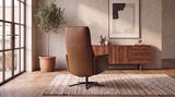 KAWOLA Relaxsessel VANITAS Drehsessel Leder braun mit Hocker