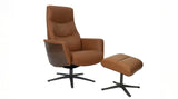 KAWOLA Relaxsessel VANITAS Drehsessel Leder braun mit Hocker