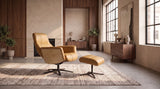 KAWOLA Relaxsessel VANITAS Drehsessel Leder cognac mit Hocker