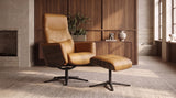 KAWOLA Relaxsessel VANITAS Drehsessel Leder cognac mit Hocker, Armlehne Nussbaum