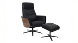 KAWOLA Relaxsessel VANITAS Drehsessel Leder schwarz mit Hocker