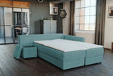 KAWOLA Schlafsofa IDA Sofa Boxspringbett Stoff petrol mit Topper