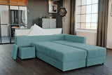 KAWOLA Schlafsofa IDA Sofa Boxspringbett Stoff petrol mit Topper