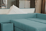 KAWOLA Schlafsofa IDA Sofa Boxspringbett Stoff petrol mit Topper