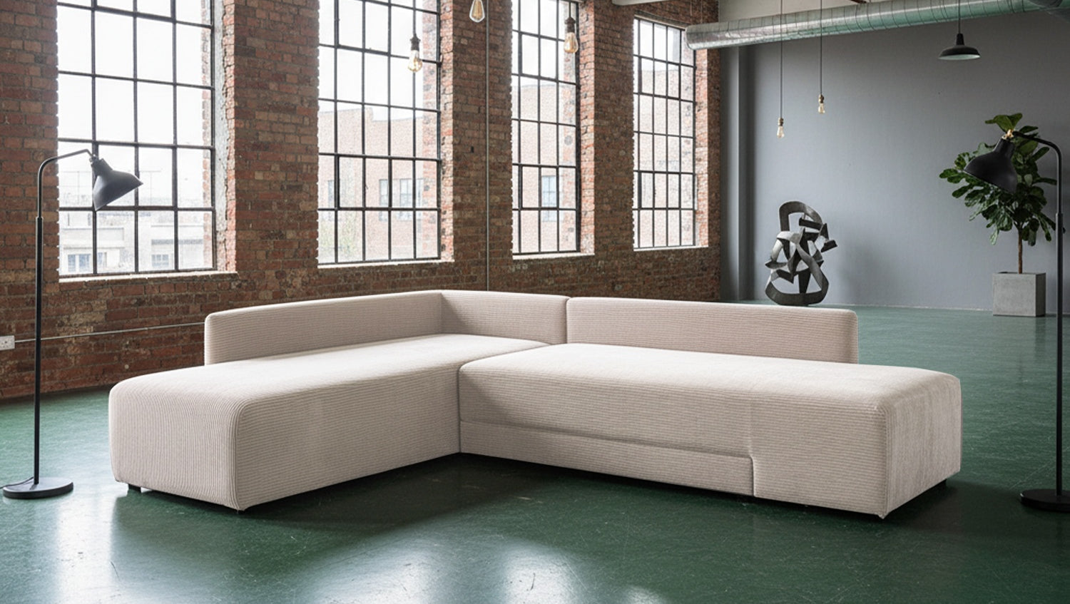 KAWOLA Schlafsofa SADIRA Ecksofa Cord cremeweiß