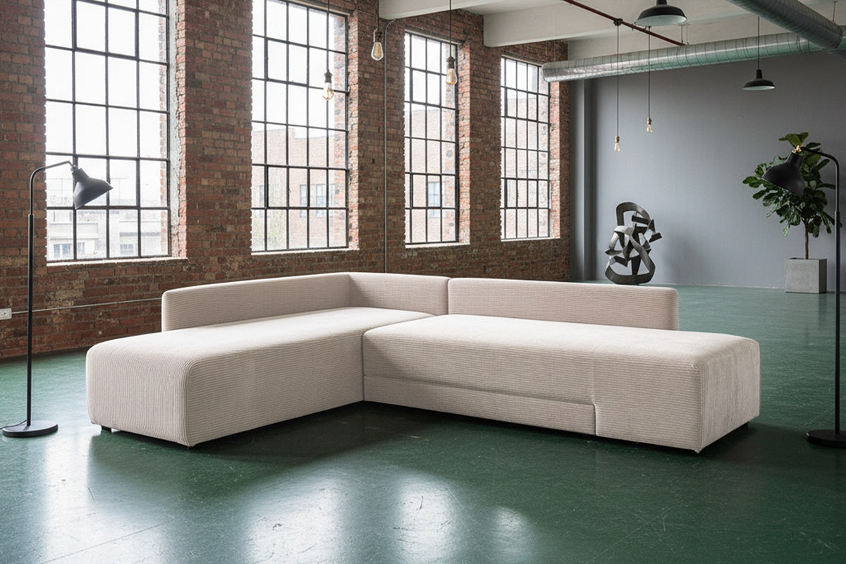 KAWOLA Schlafsofa SADIRA Ecksofa Cord cremeweiß