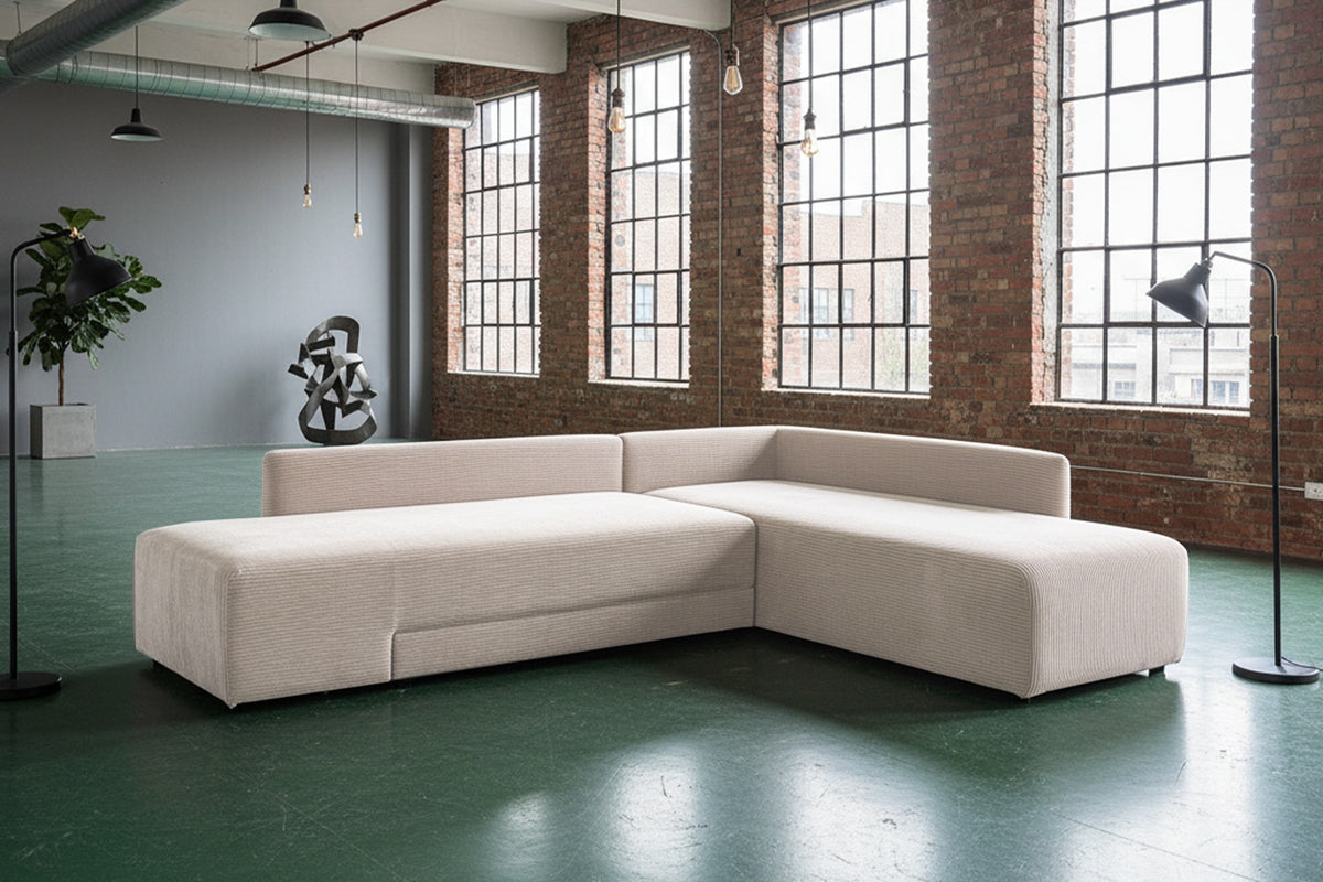 KAWOLA Schlafsofa SADIRA Ecksofa Cord cremeweiß