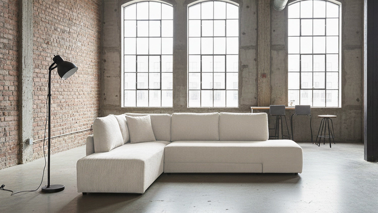 KAWOLA Schlafsofa SADIRA Ecksofa Cord cremeweiß, Links