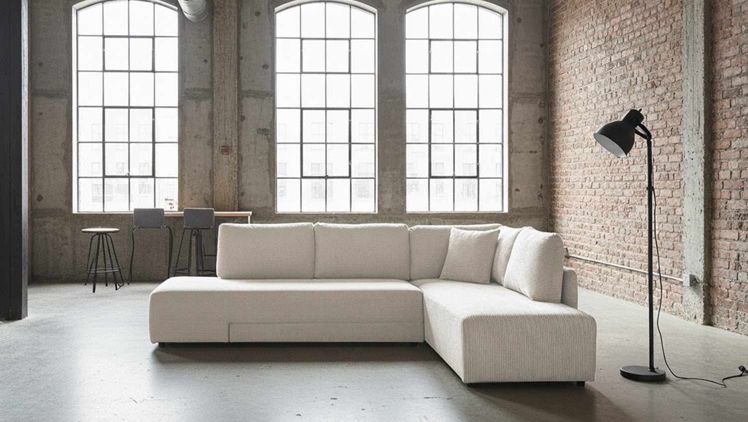 KAWOLA Schlafsofa SADIRA Ecksofa Cord cremeweiß, Rechts