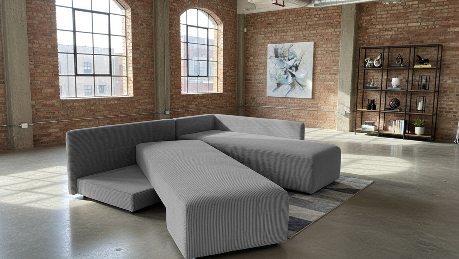 KAWOLA Schlafsofa SADIRA Ecksofa Cord grau
