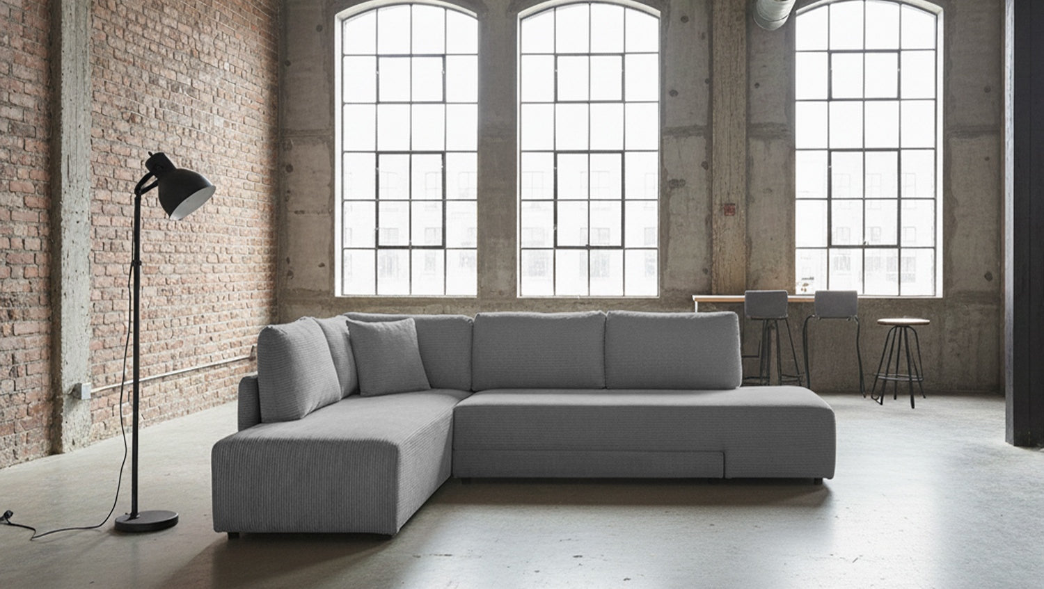 KAWOLA Schlafsofa SADIRA Ecksofa Cord grau, Links