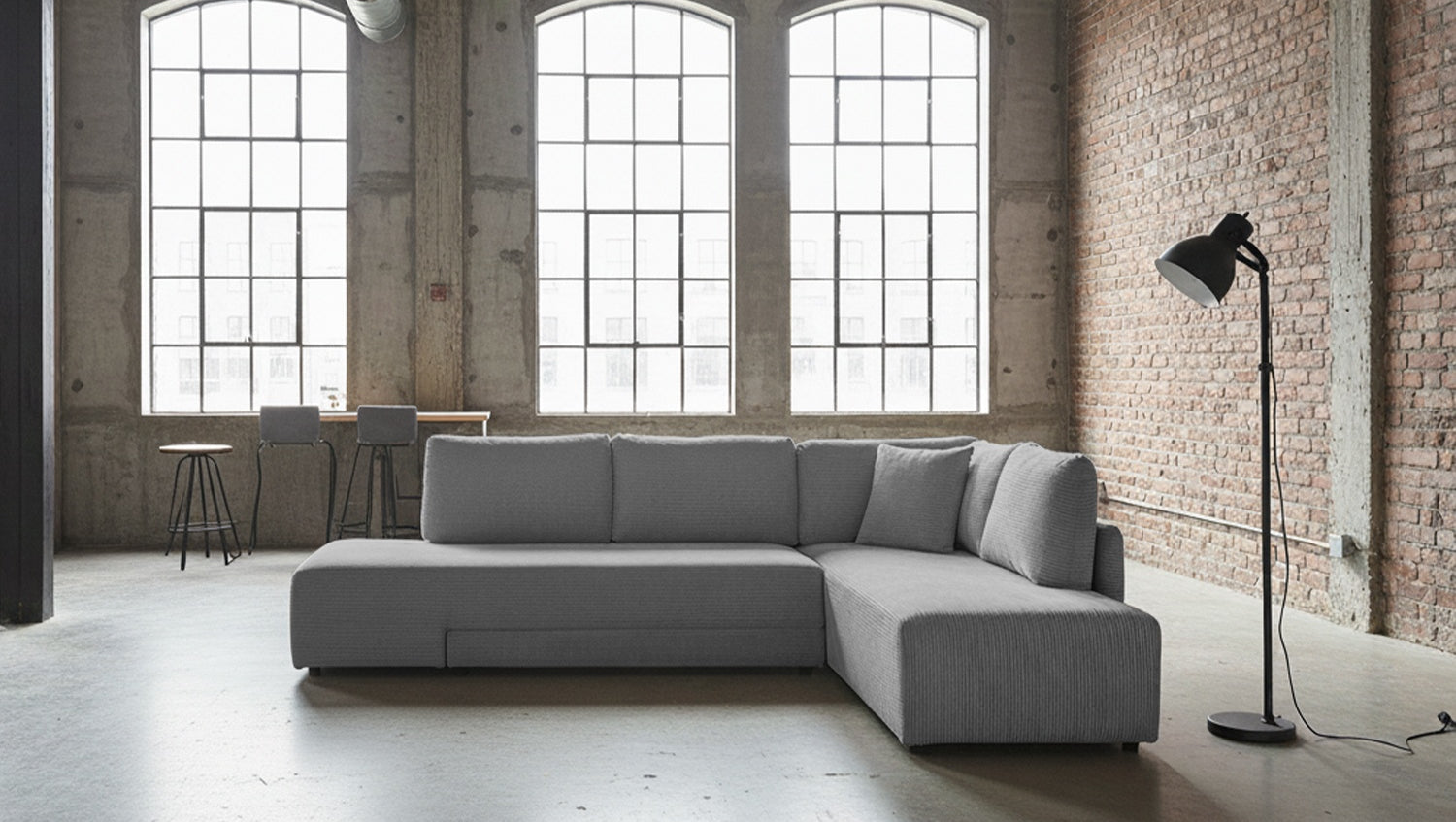 KAWOLA Schlafsofa SADIRA Ecksofa Cord grau, Rechts