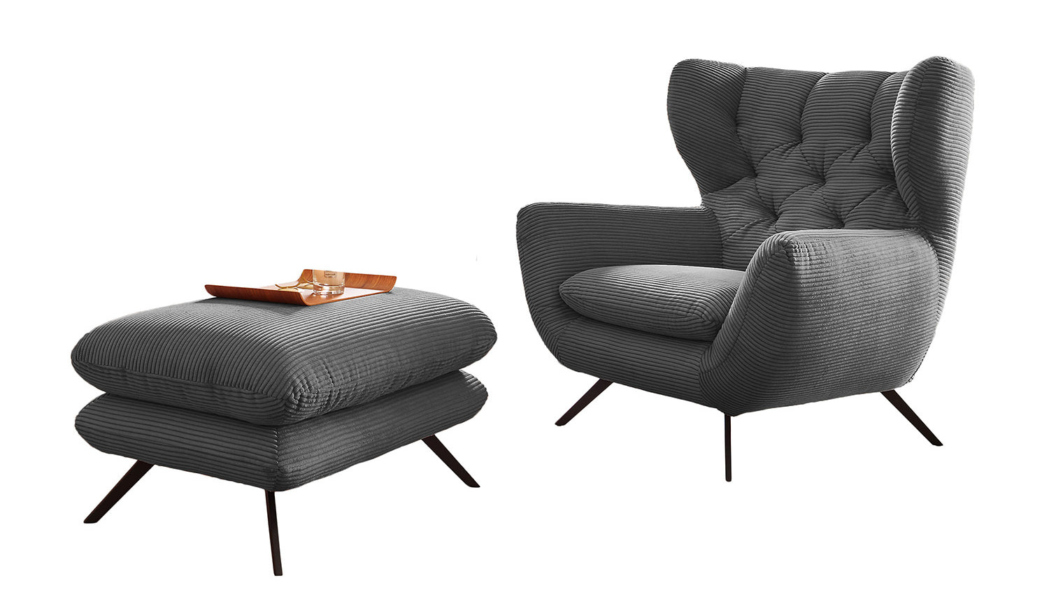 KAWOLA Sessel CHARME Hochlehnsessel Cord grau
