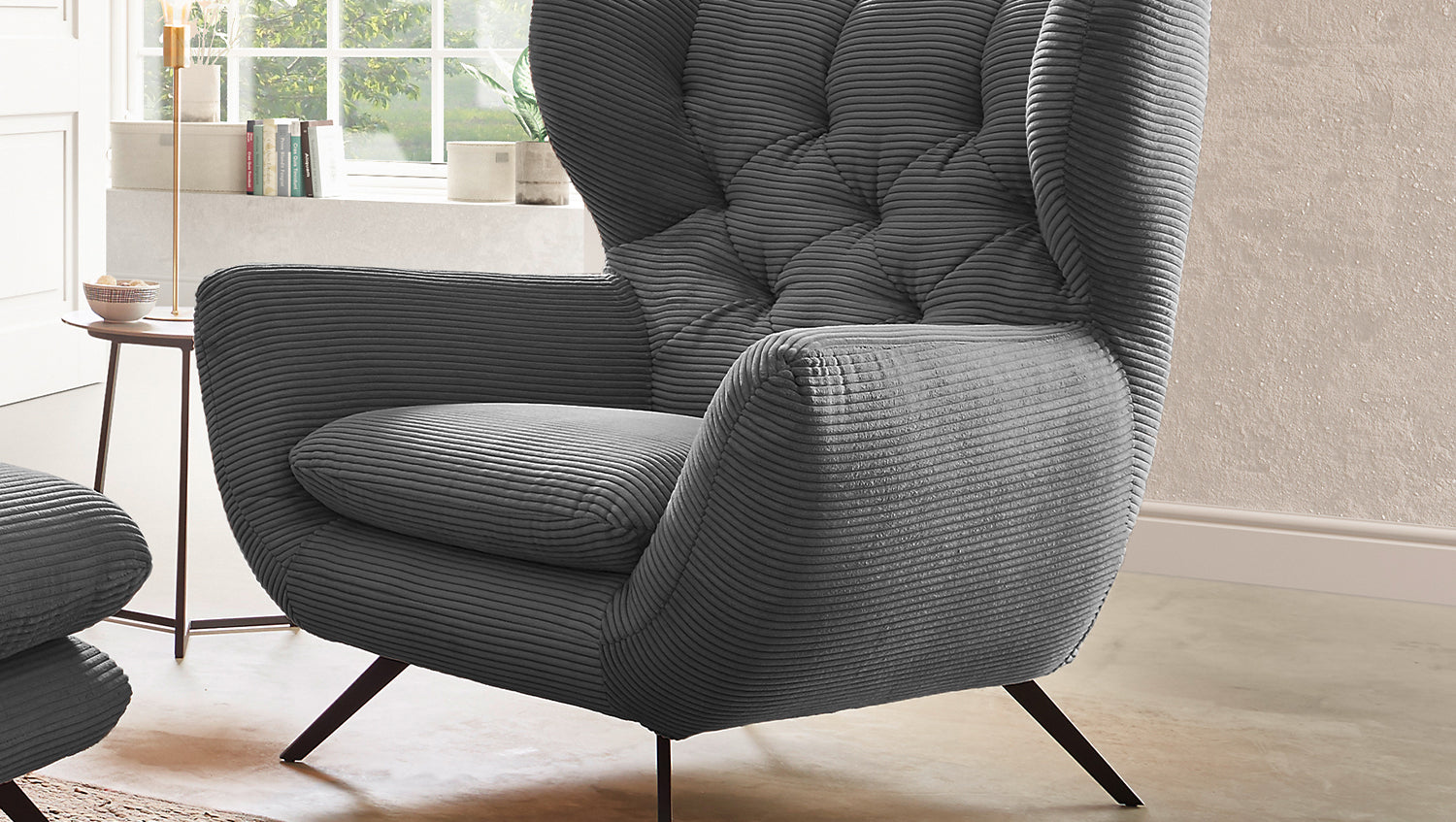 KAWOLA Sessel CHARME Hochlehnsessel Cord grau