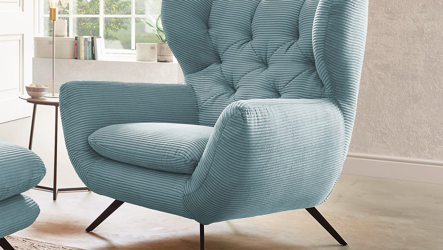 KAWOLA Sessel CHARME Hochlehnsessel Cord hellblau