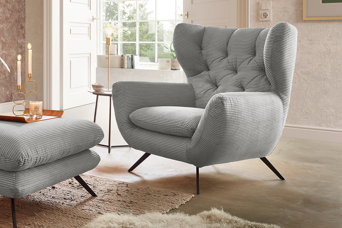 KAWOLA Sessel CHARME Hochlehnsessel Cord hellgrau