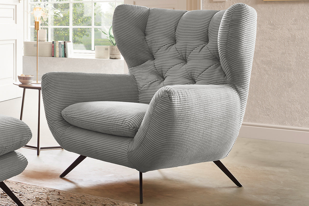 KAWOLA Sessel CHARME Hochlehnsessel Cord hellgrau