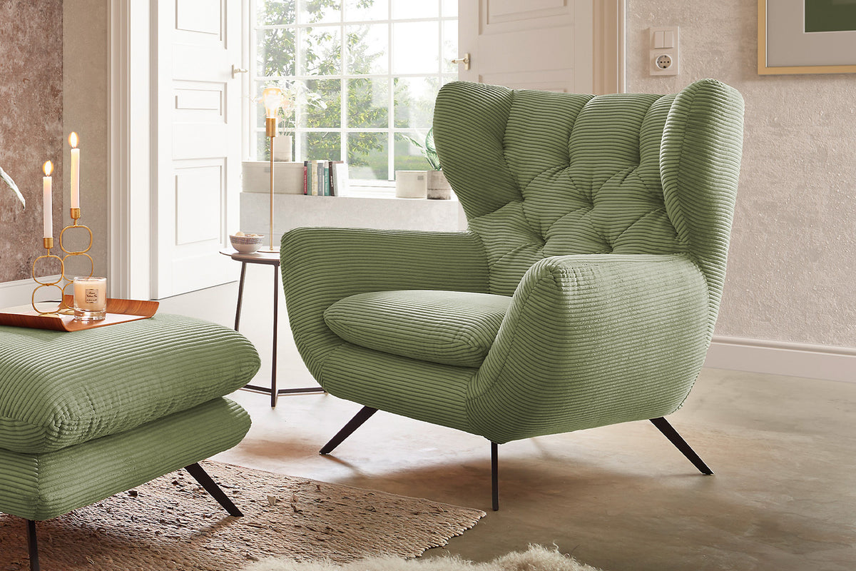 KAWOLA Sessel CHARME Hochlehnsessel Cord olivgrün