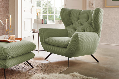 KAWOLA Sessel CHARME Hochlehnsessel Cord olivgrün