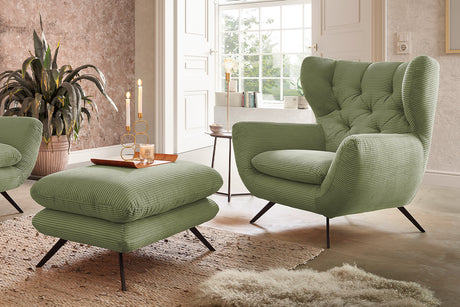 KAWOLA Sessel CHARME Hochlehnsessel Cord olivgrün, Mit Fußhocker