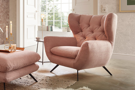 KAWOLA Sessel CHARME Hochlehnsessel Cord rosa