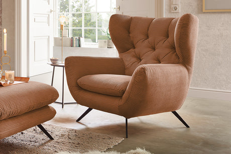 KAWOLA Sessel CHARME Hochlehnsessel Cord rost, Mit Armlehne