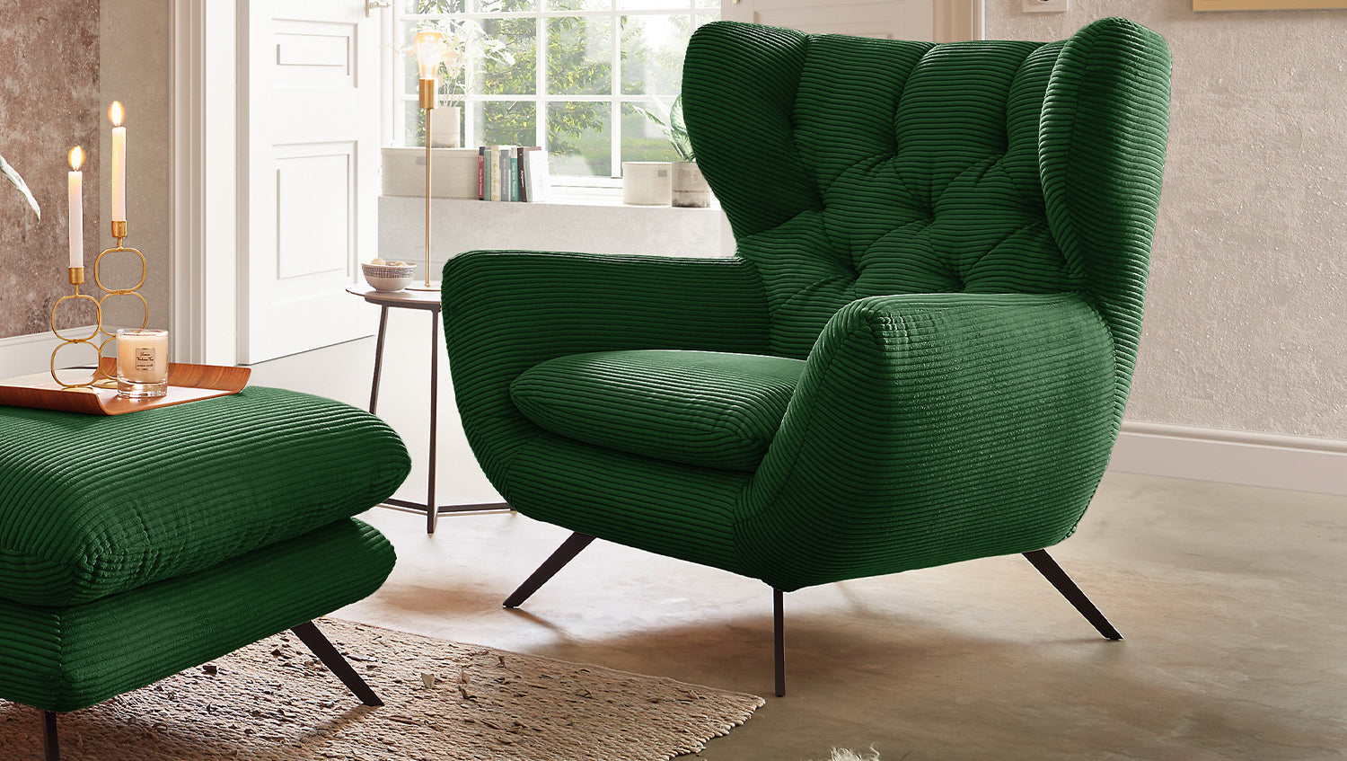 KAWOLA Sessel CHARME Hochlehnsessel Cord smaragd