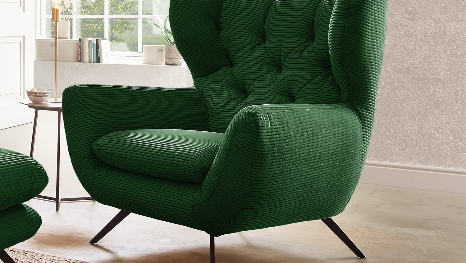 KAWOLA Sessel CHARME Hochlehnsessel Cord smaragd