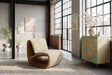 KAWOLA Sessel HAZEL Loungesessel Stoff multi beige / Kunstleder braun